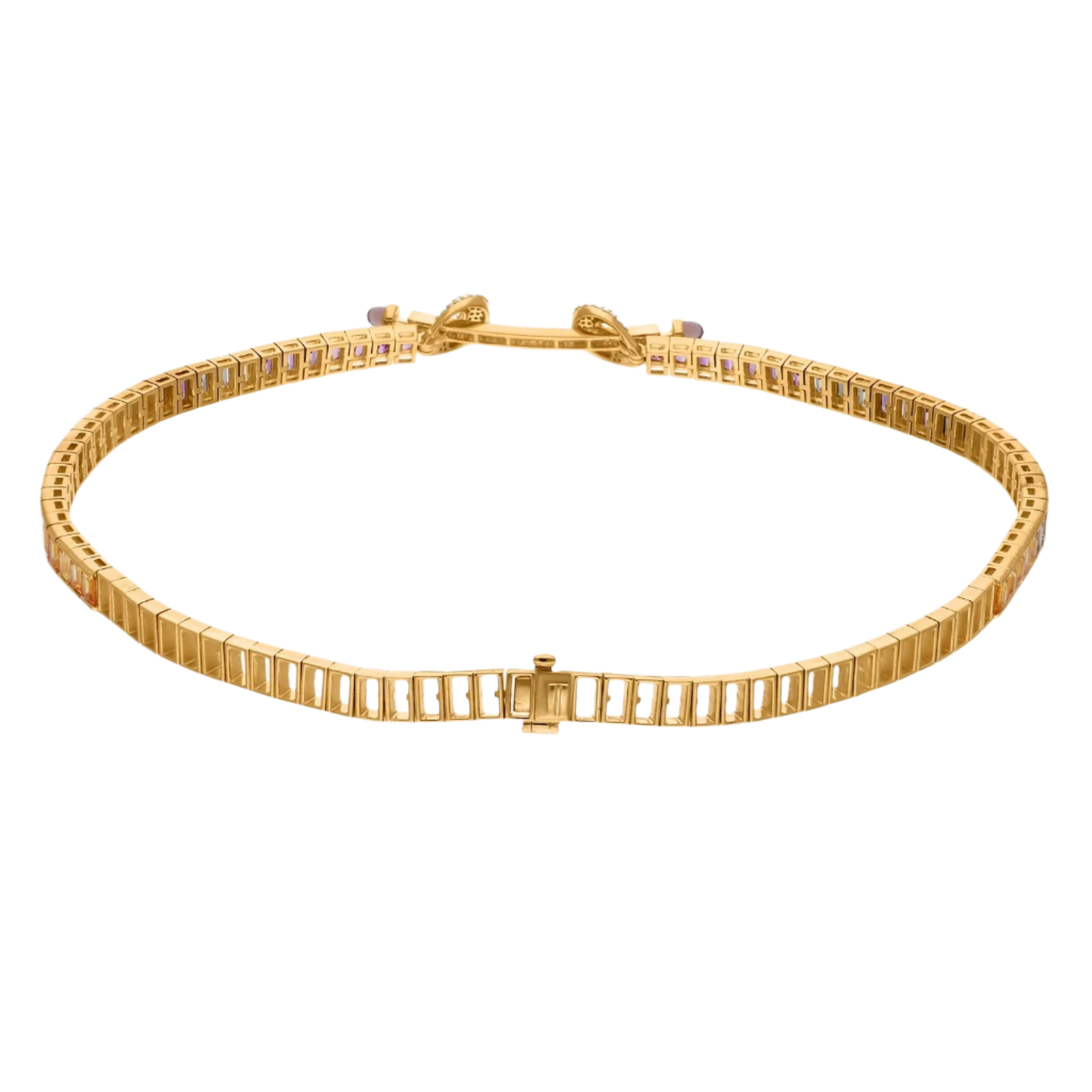 18k Solid Yellow Gold Multicolour Sapphire Choker Necklace with Diamond Clasp 15.24 CTW