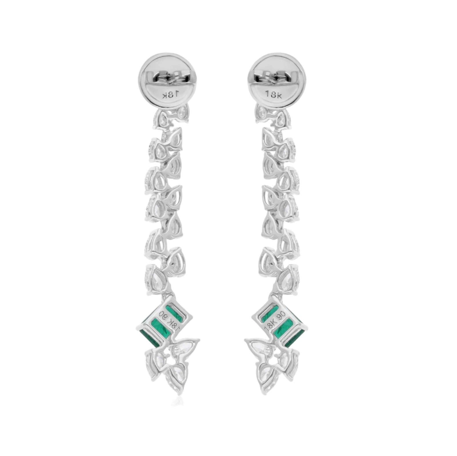 18k White Gold Dangle Drop Earrings with Zambian Emeralds and Diamonds 3.48 CTW