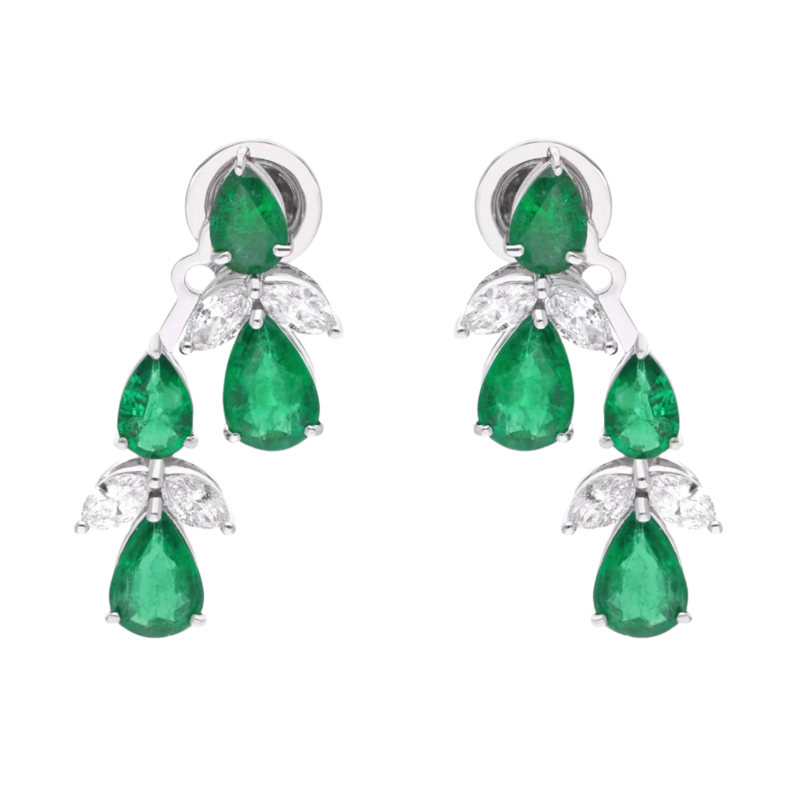 18k Solid White Gold Zambian Emerald and Diamond Drop Earrings 6.85 CTW
