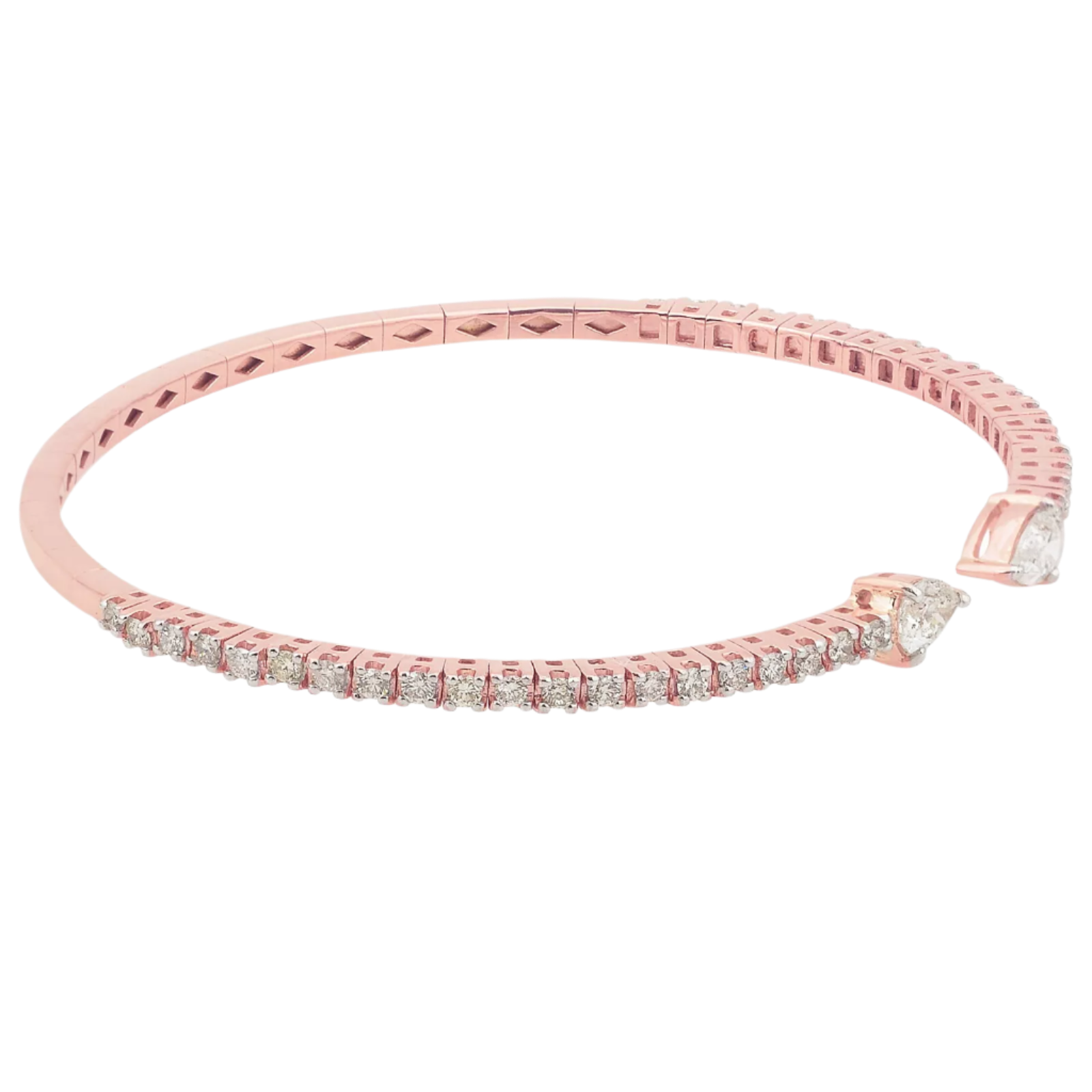 18k Rose Solid Gold Pear Cuff Diamond Bangle 1.55 CTW