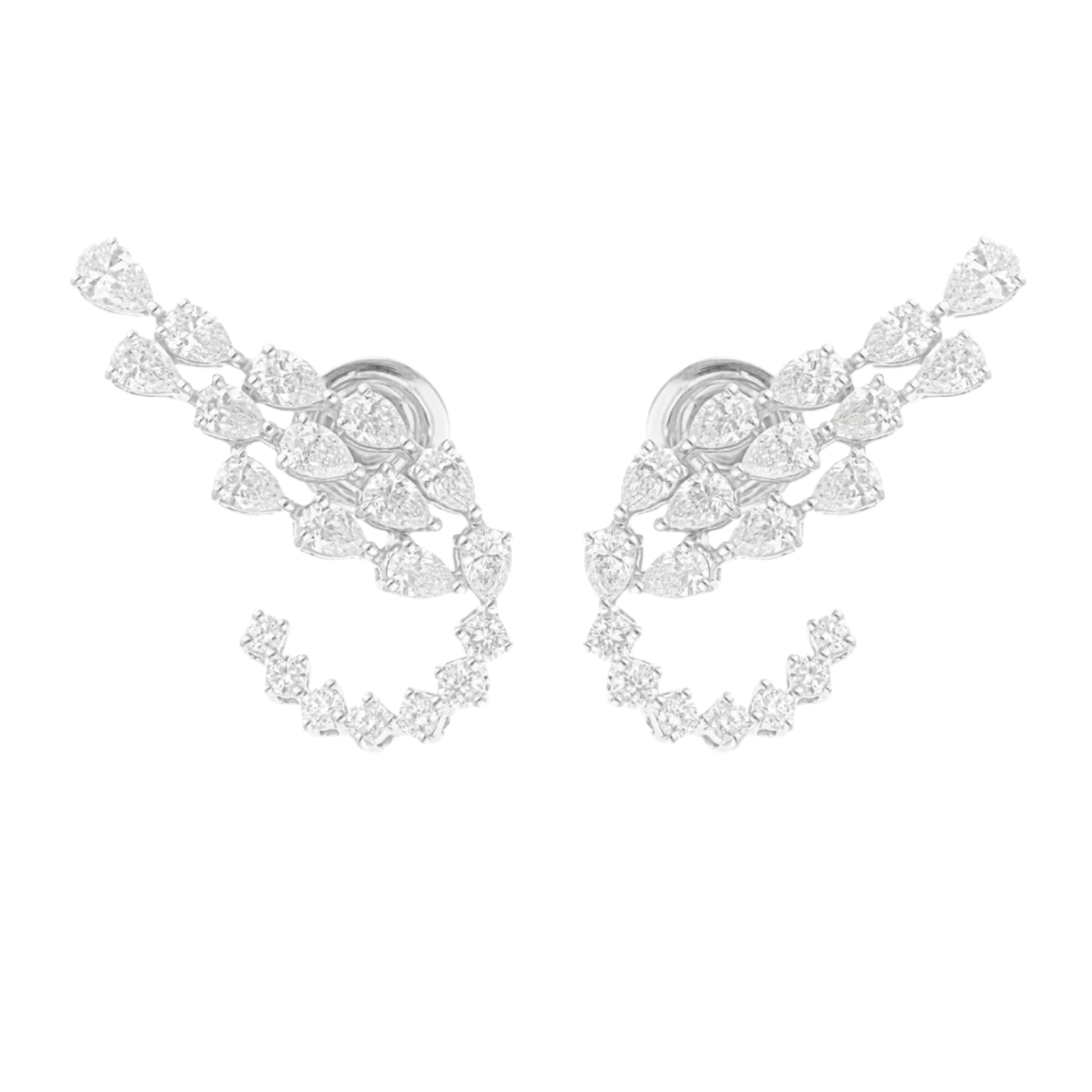 18k Solid White Gold Wing Motif Diamond Cocktail Earrings 5.25 CTW
