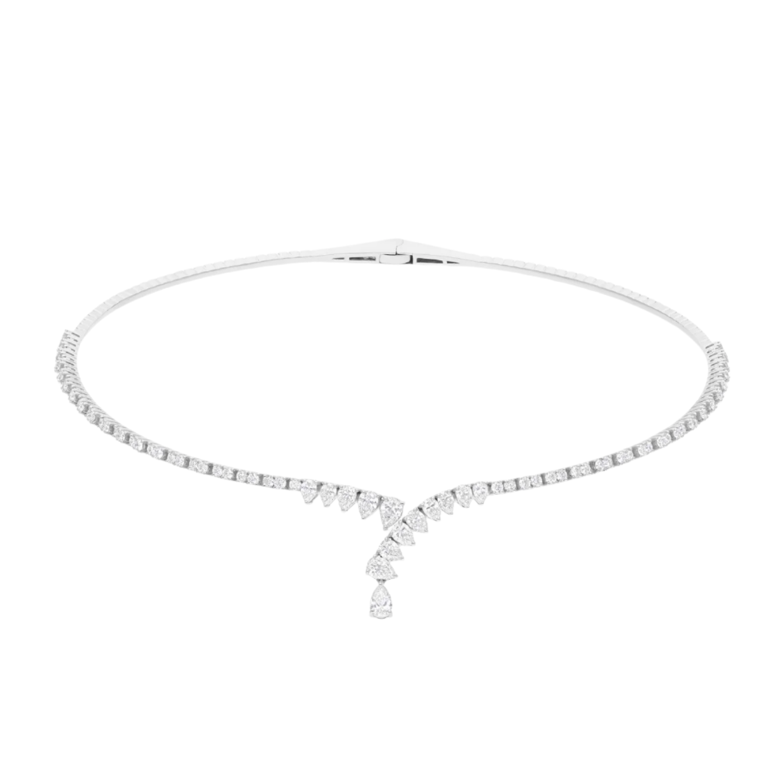 18k Solid White Gold Contemporary Diamond Choker Necklace 4.20 CTW