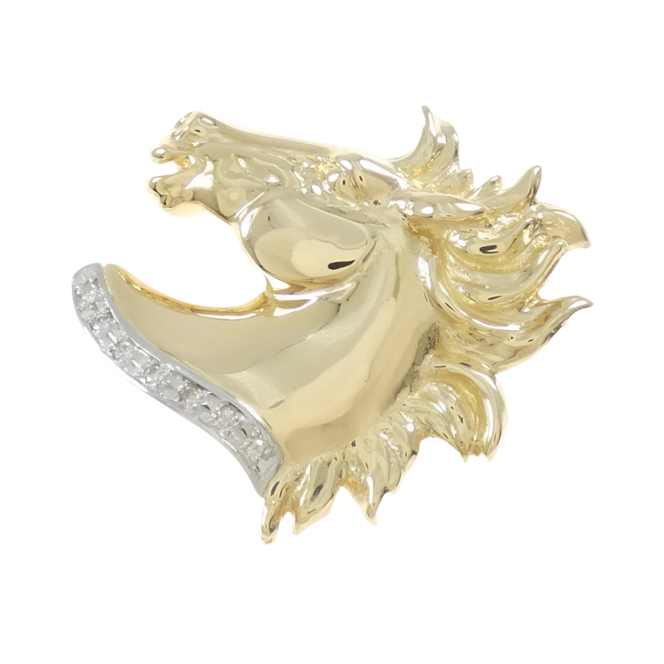 18k Solid Yellow Gold Platinum Horse Diamond Pendant 0.05CT