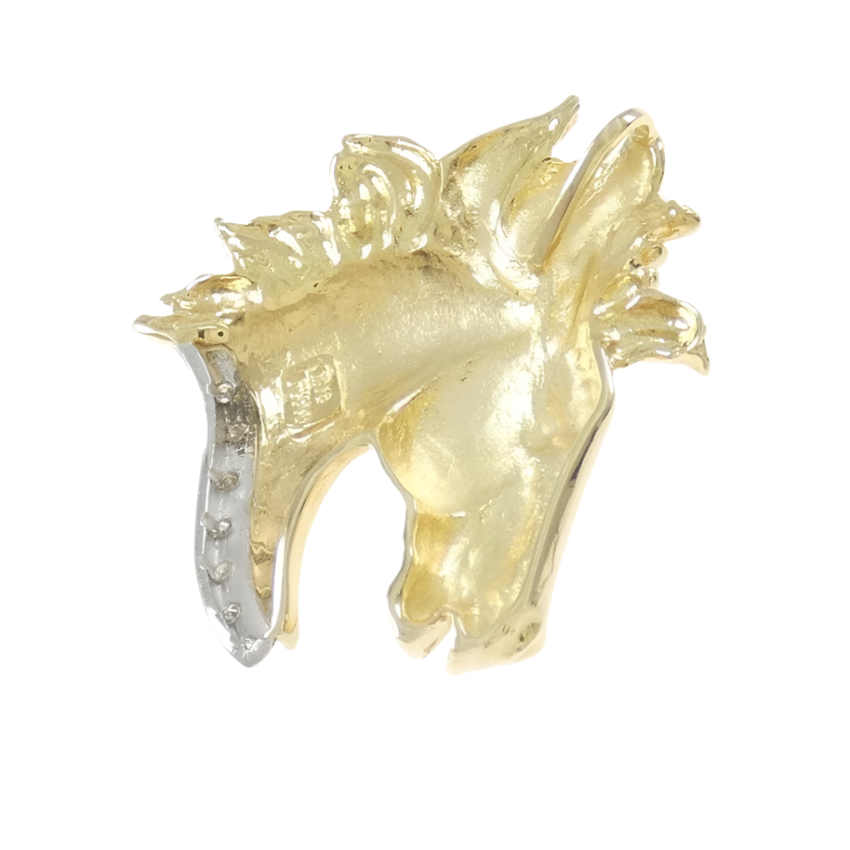 18k Solid Yellow Gold Platinum Horse Diamond Pendant 0.05CT