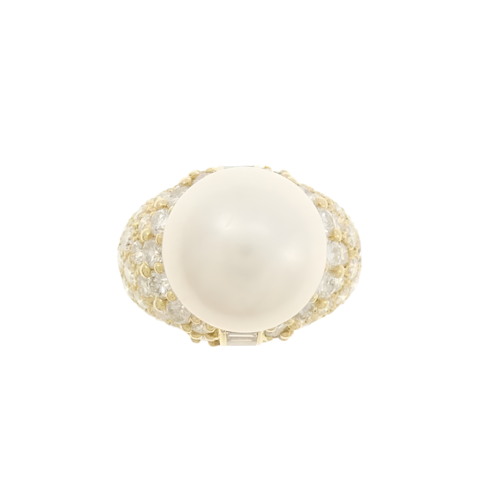 18k Solid Yellow Gold 13mm South Sea Pearl Cocktail Ring with Diamonds