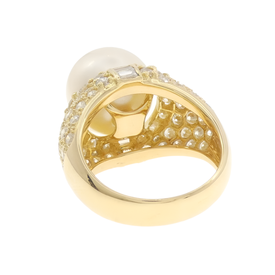 18k Solid Yellow Gold 13mm South Sea Pearl Cocktail Ring with Diamonds