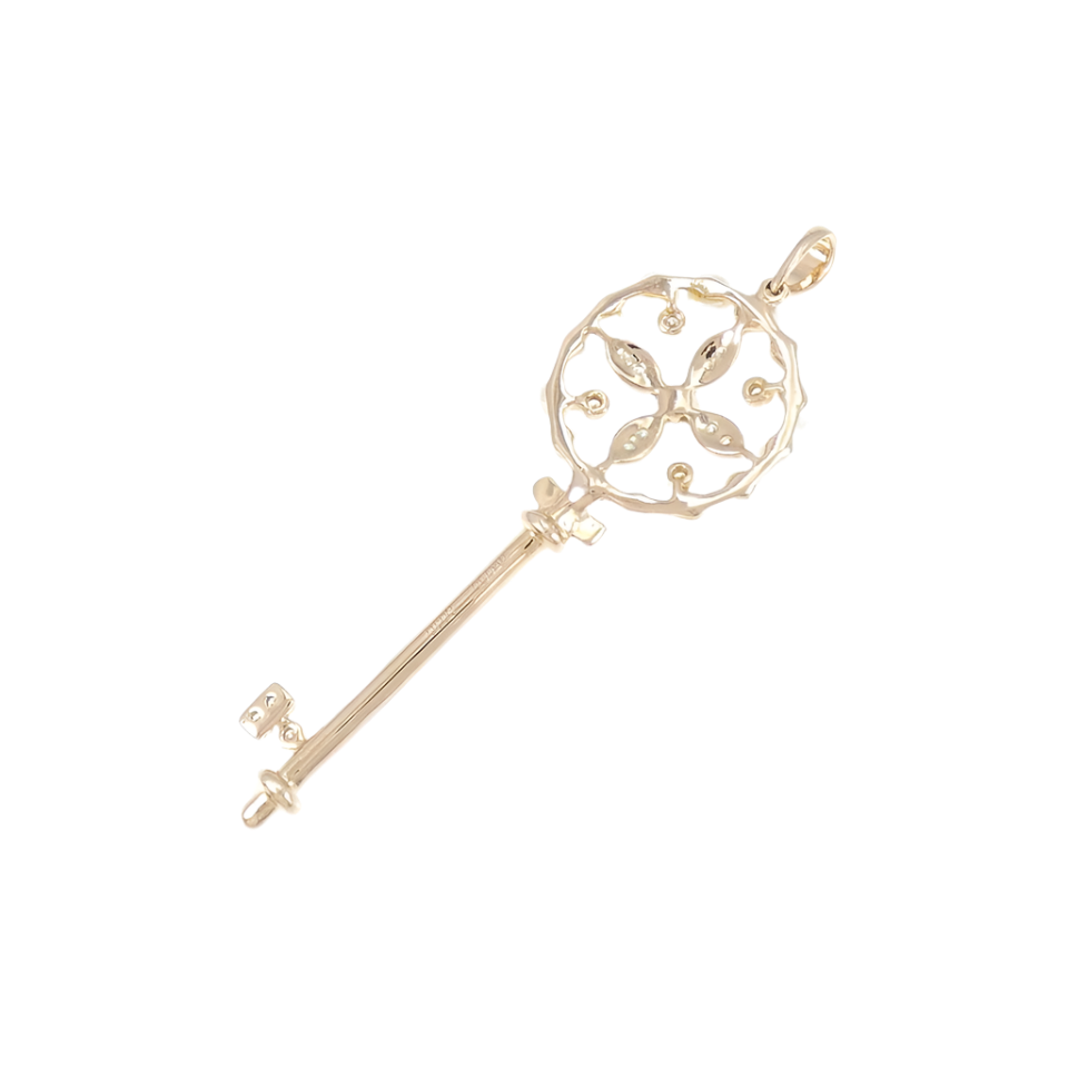 18k Rose Gold Natural Pearl and Diamond Key Pendant