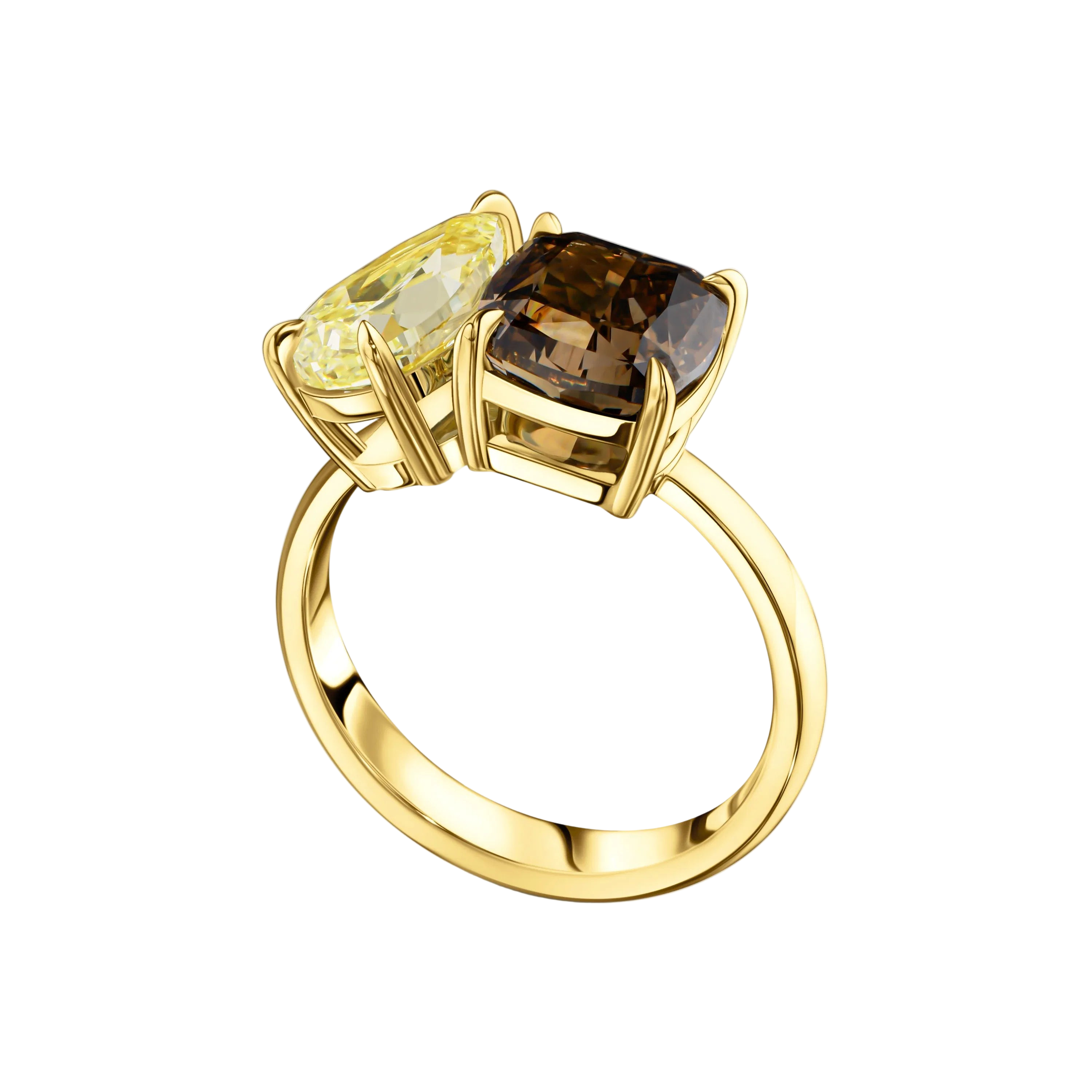 18k Solid Yellow Gold Toi et Moi Fancy Yellow and Brown Diamond Ring 4.69 CTW