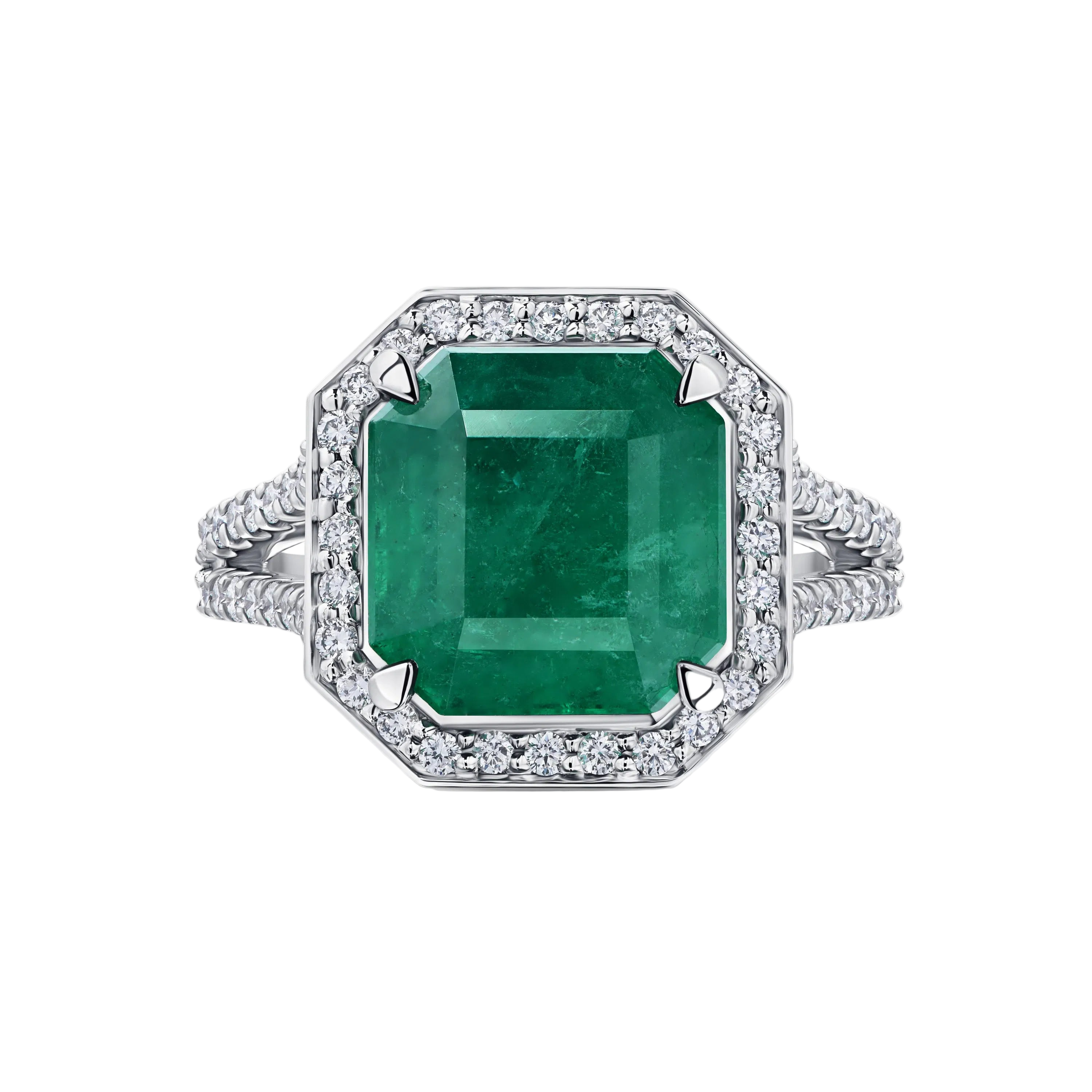 18k Solid White Gold Zambian Emerald and Diamond Cocktail Ring 3.90 CTW
