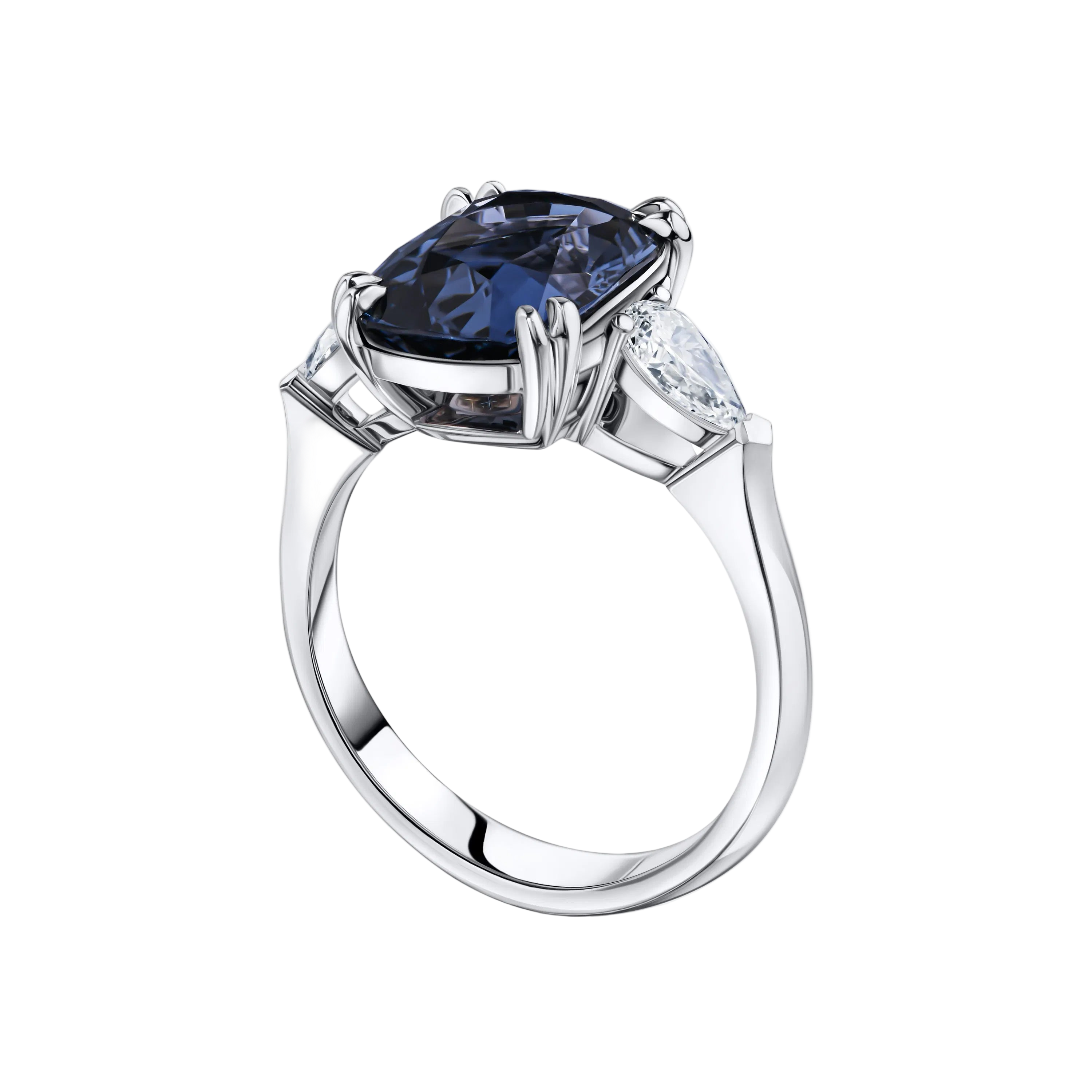 18k Solid White Gold Royal Sapphire and Diamond Trilogy Ring 4.88 CTW