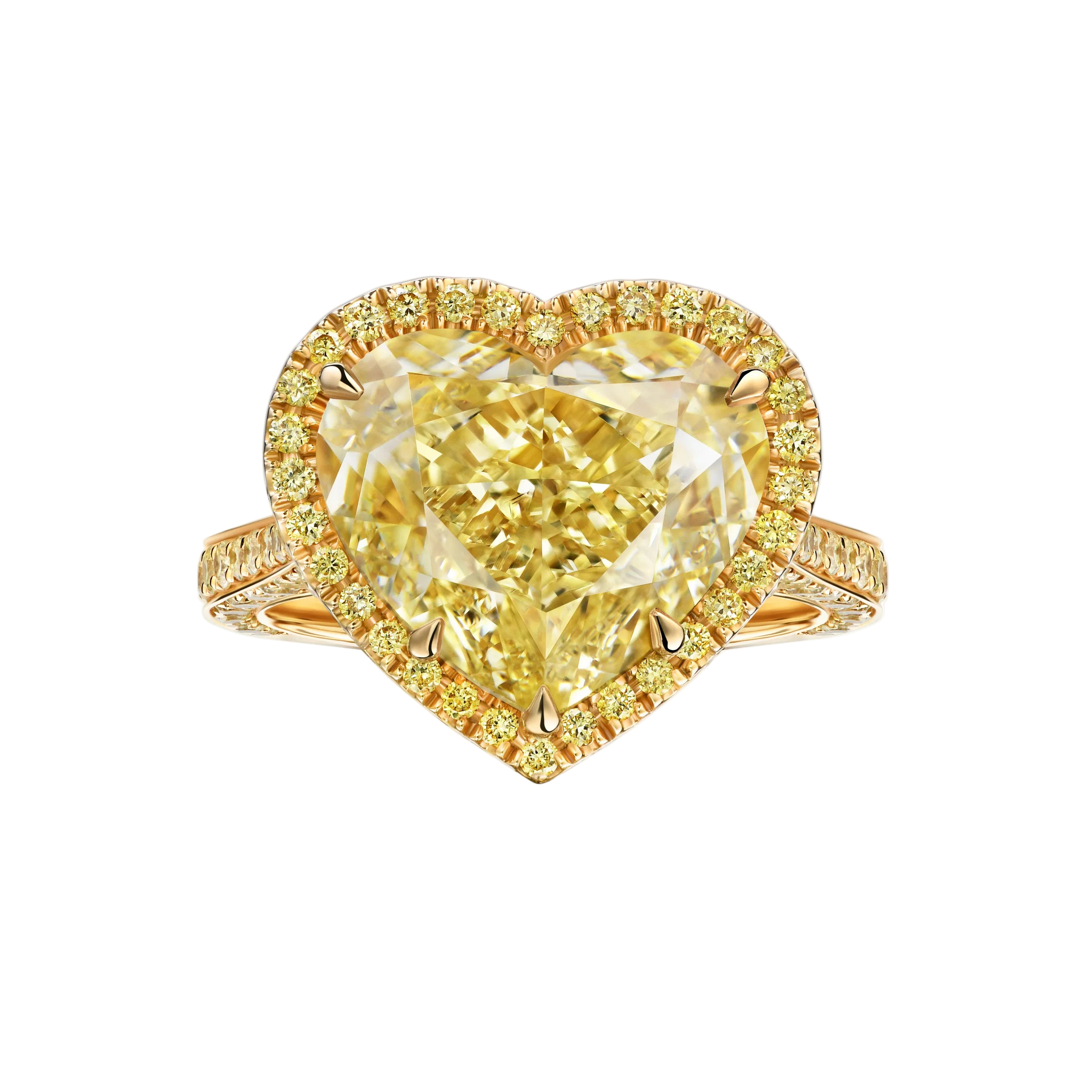 18k Solid Yellow Gold Magnificent Heart-Shaped Fancy Yellow Diamond Ring 7.45 CTW
