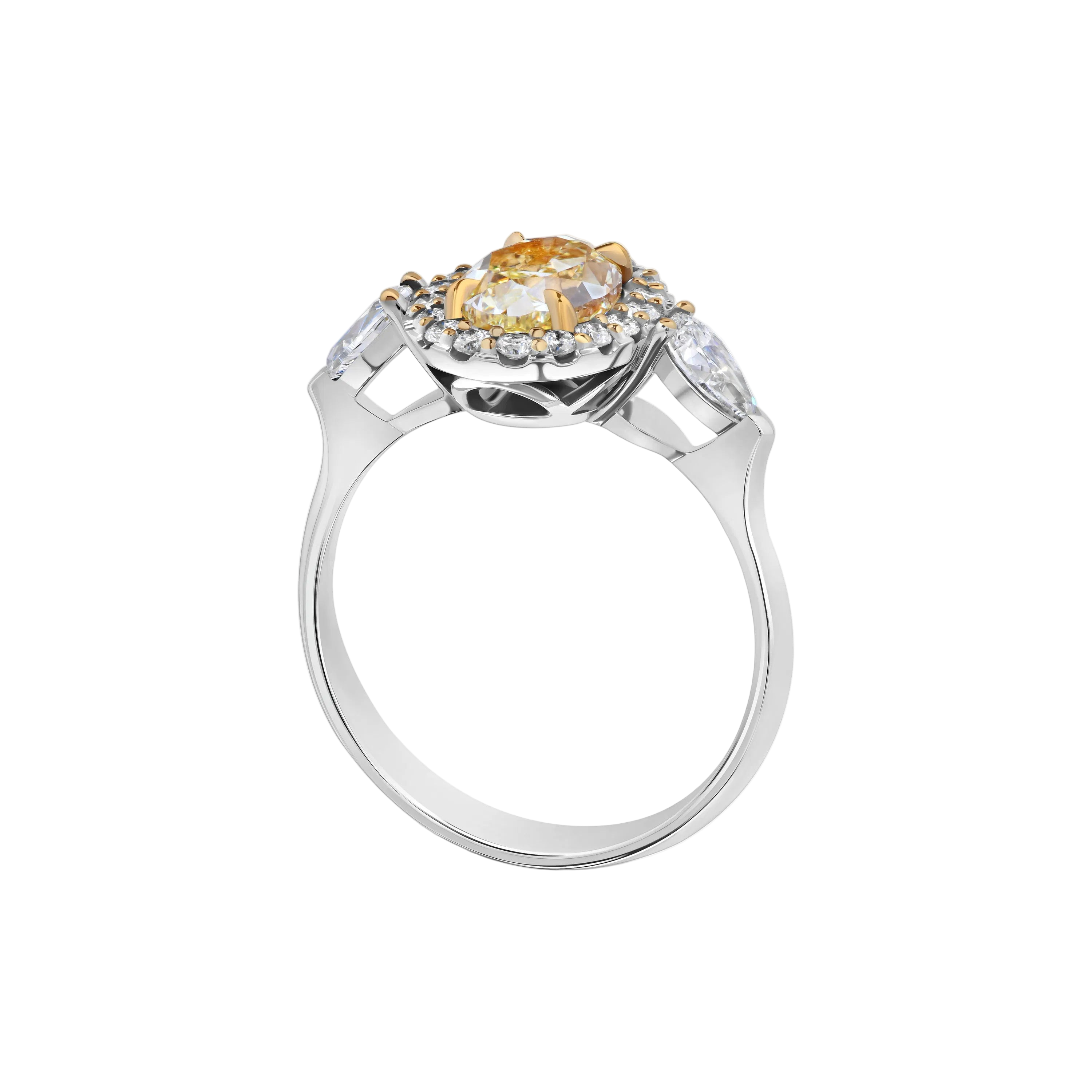 18k Solid White Gold Fancy Yellow and White Diamond Ring 2.80 CTW