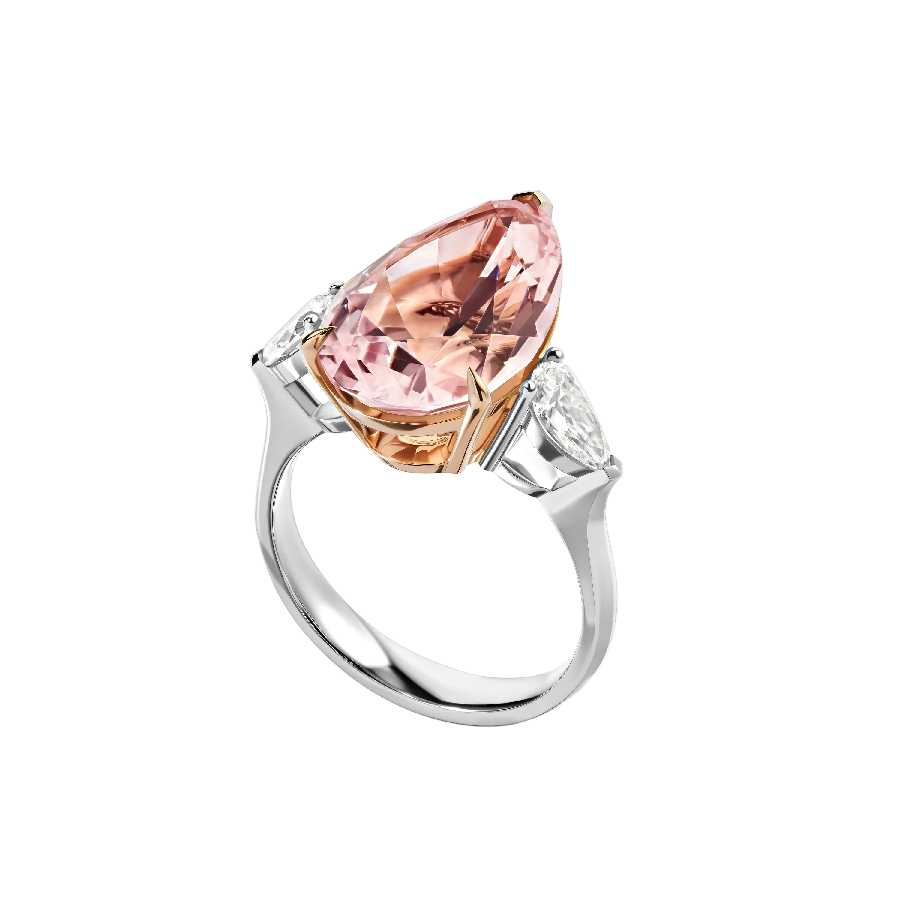 18k Solid Gold Exquisite Pink Morganite and Diamond Trilogy Ring 9.42 CTW