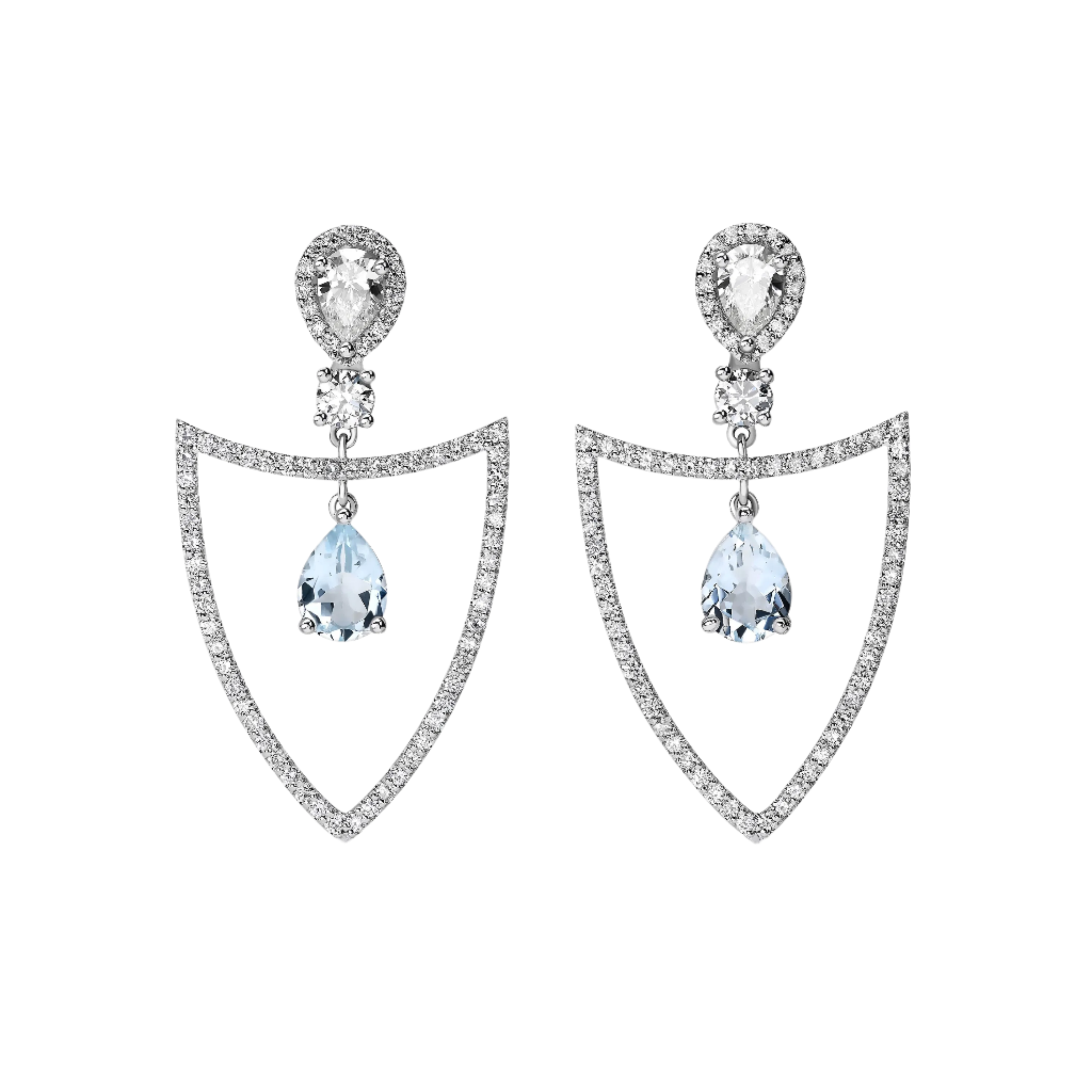 18k Solid White Gold Aquamarine, Morganite and Diamond Drop Earrings 7.00 CTW