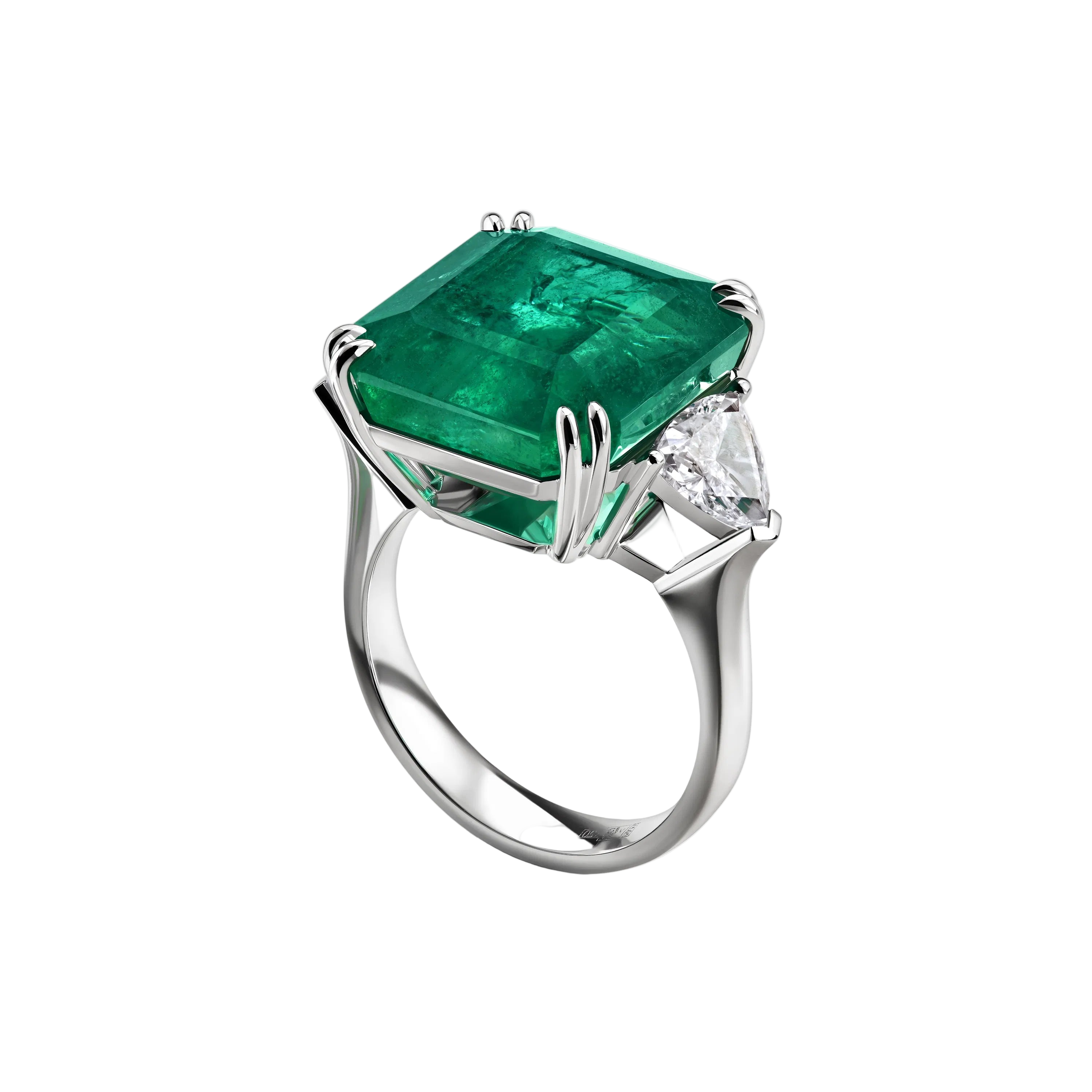 18k Solid White Gold Zambian Emerald and Diamond Estate Ring 6.80 CTW
