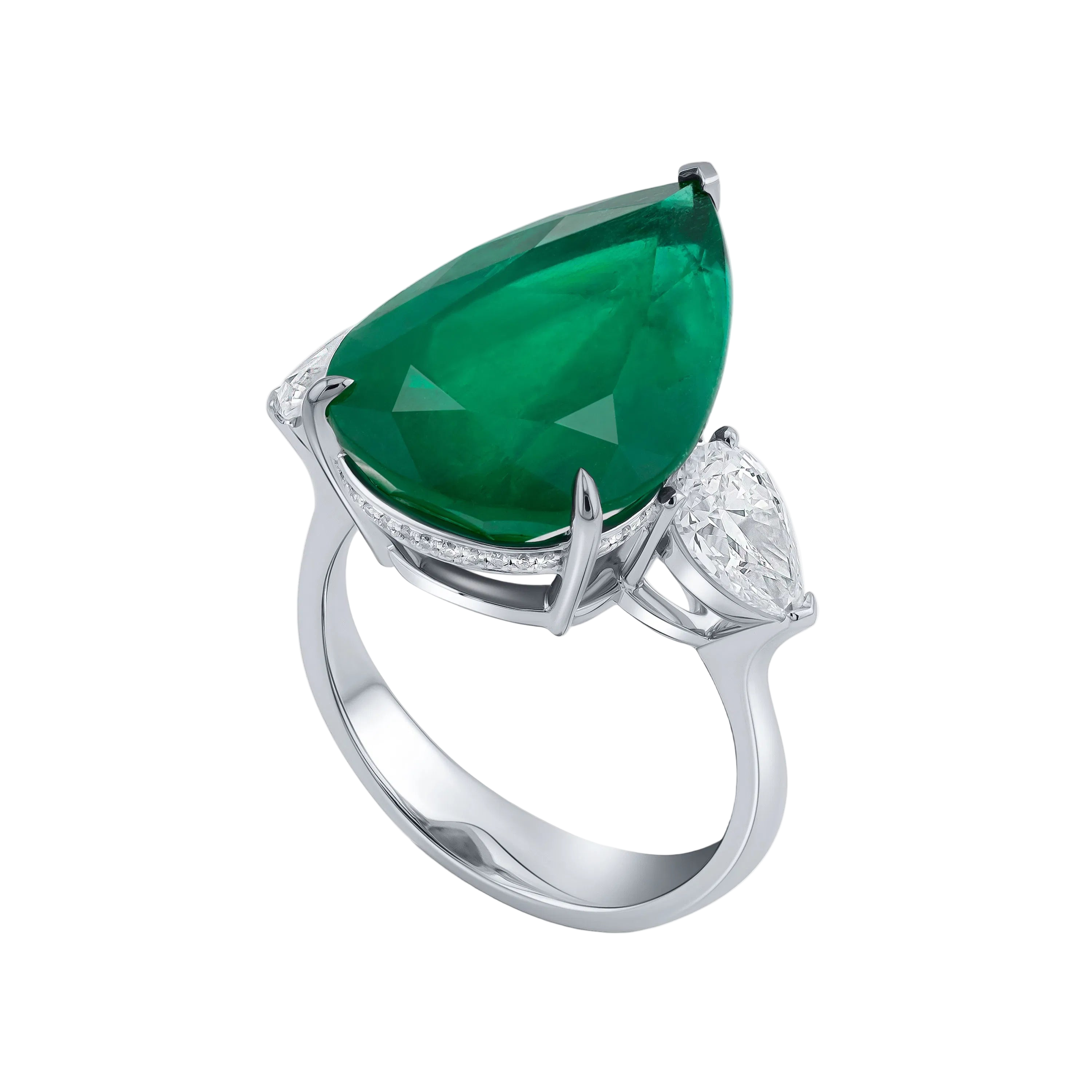 18k Solid White Gold Zambian Emerald and Diamond Cocktail Ring 5.82 CTW