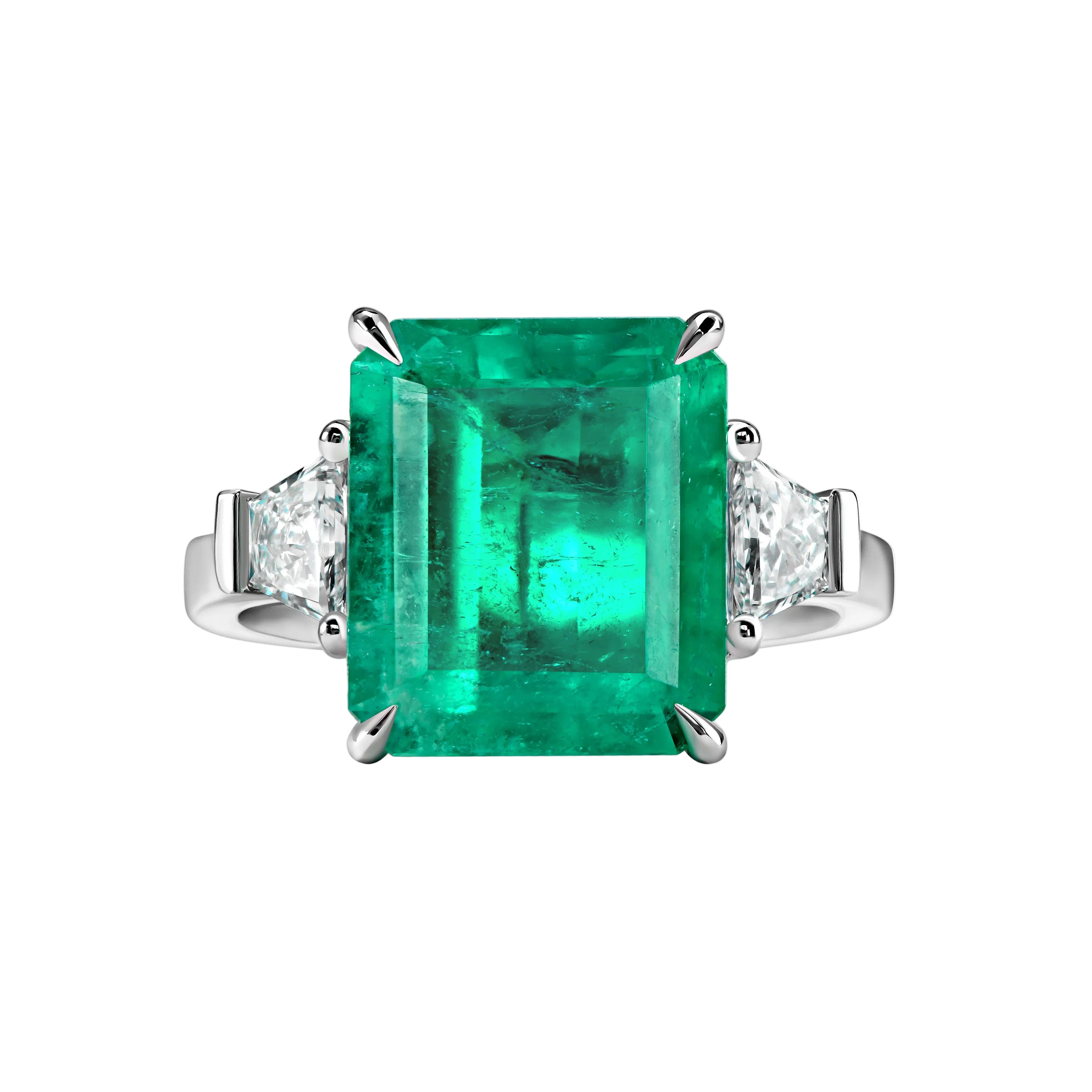 18k Solid White Colombian Emerald and Diamond Trilogy Estate Ring 4.83 CTW