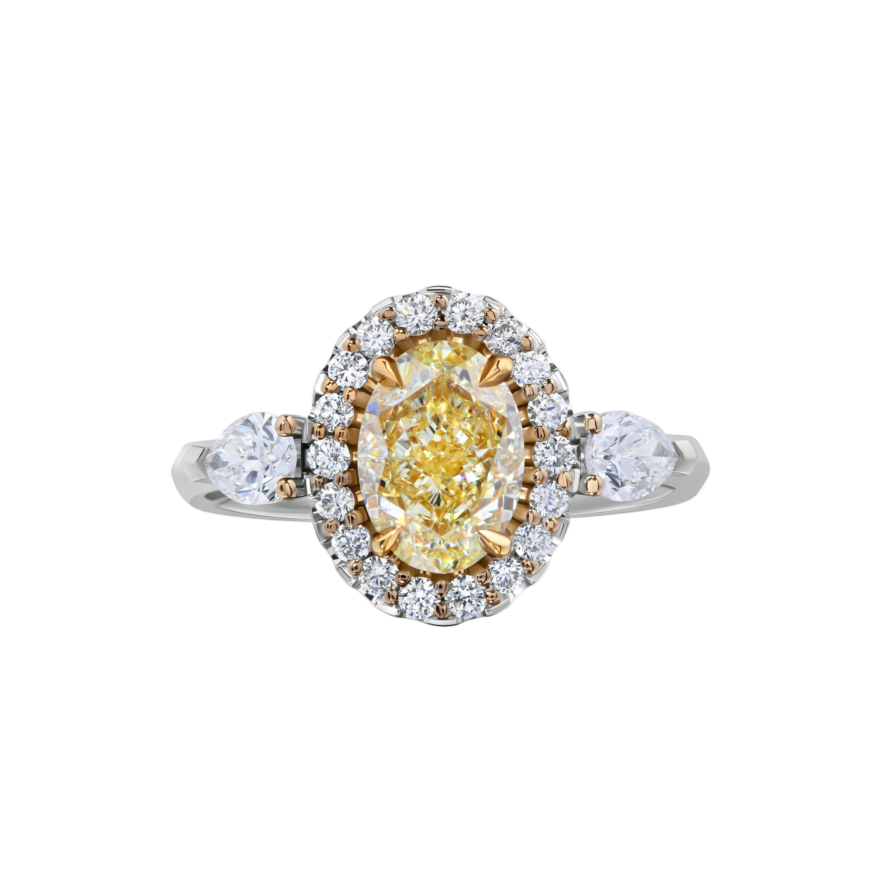 18k Solid White Gold Fancy Yellow and White Diamond Ring 2.80 CTW
