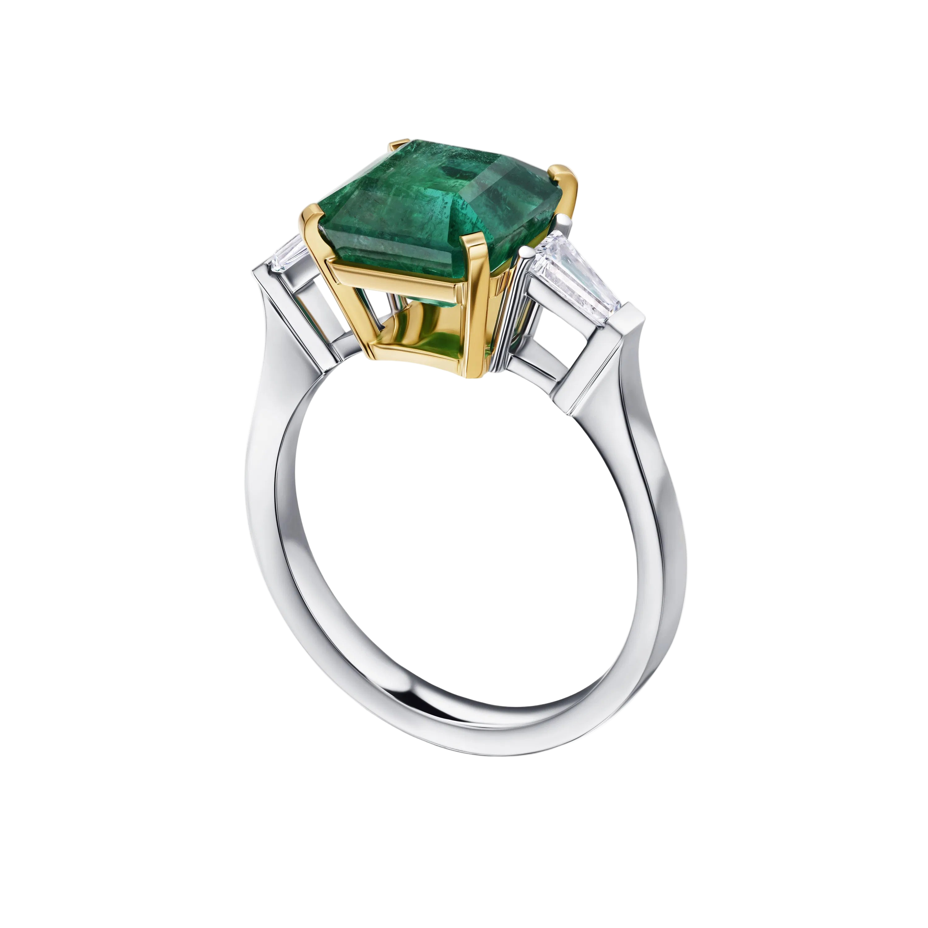 18k Solid Gold Colombian Emerald and Diamond Classic Trilogy Ring 3.86 CTW