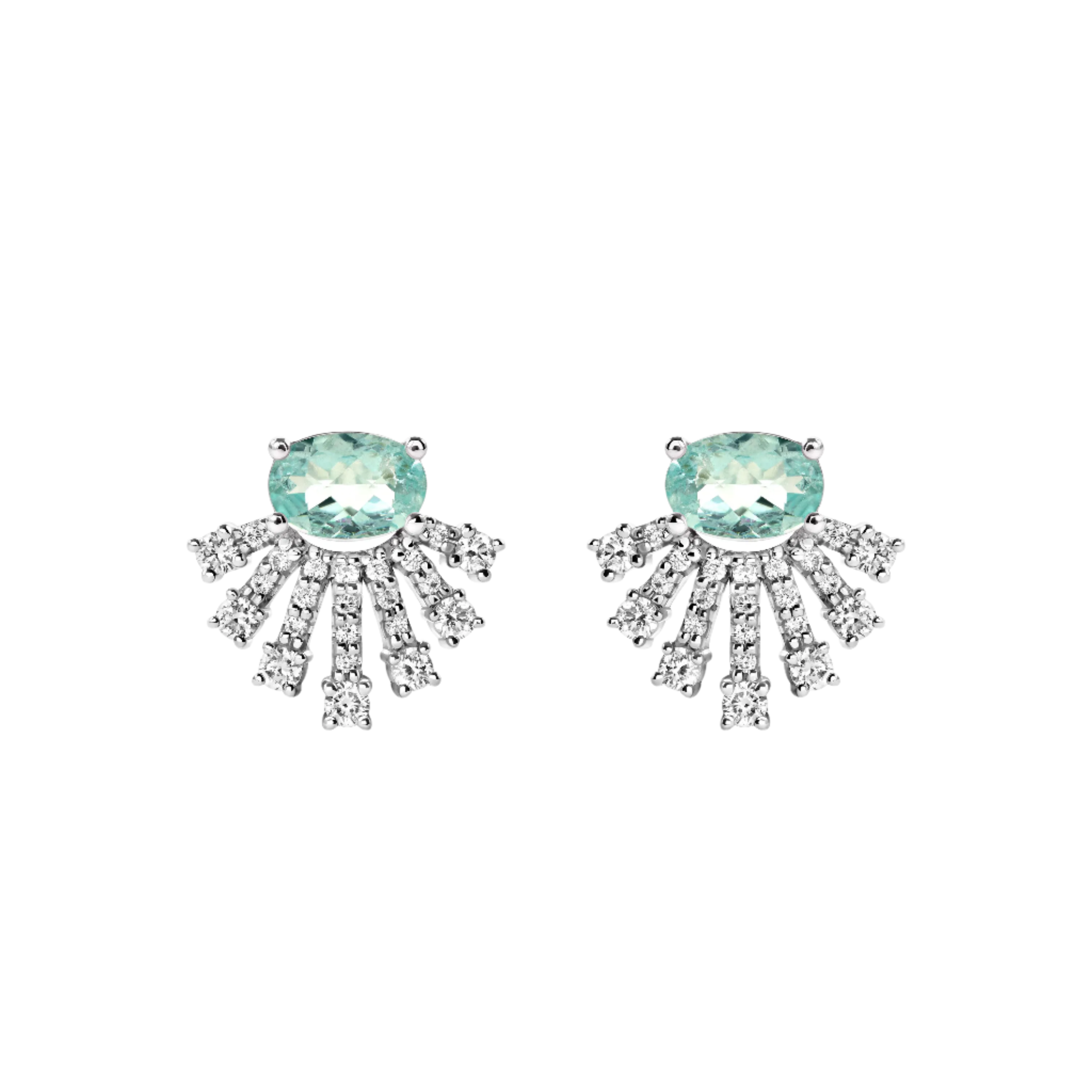 18k Solid White Gold Aquamarine and Diamond Stud Earrings 5.35 CTW
