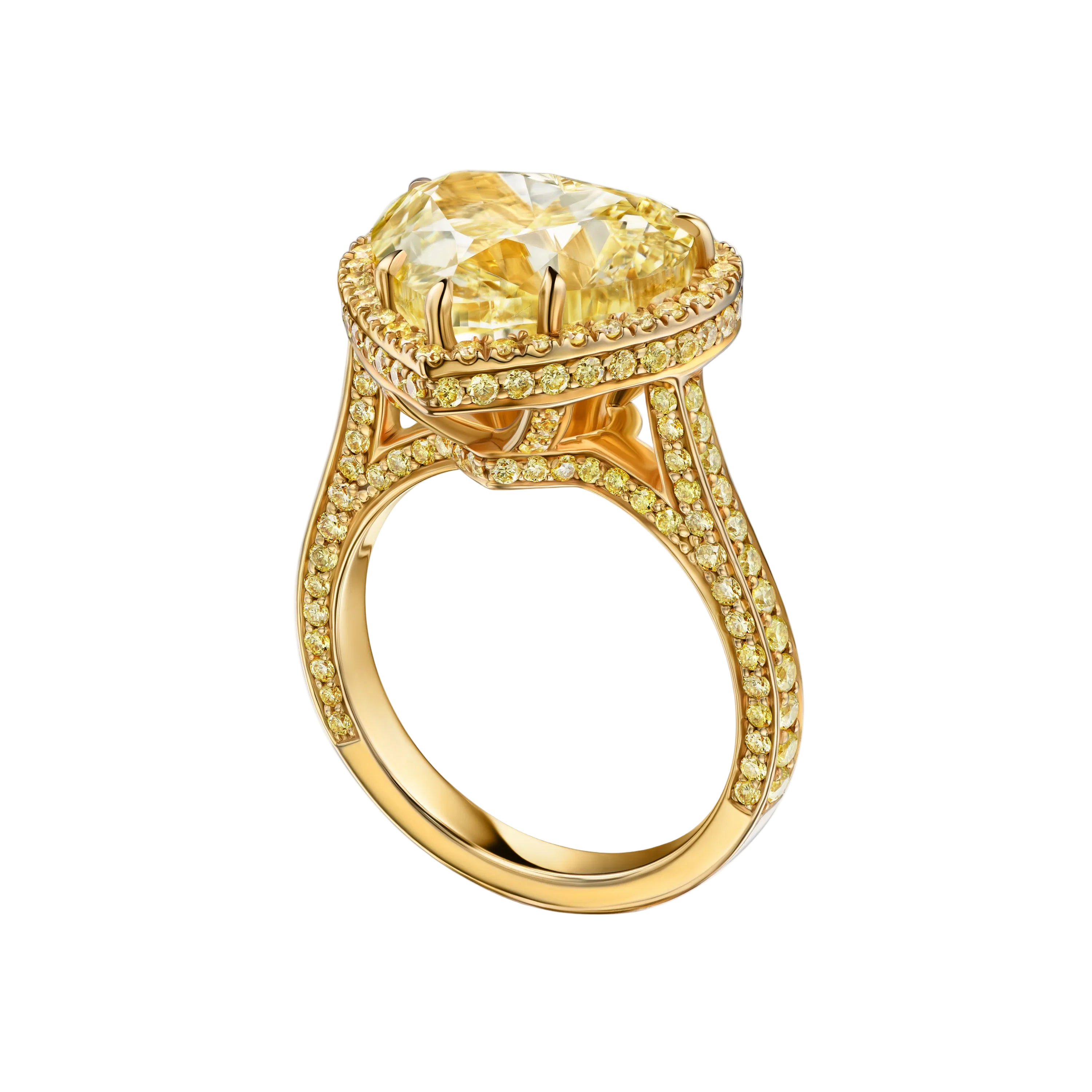 18k Solid Yellow Gold Magnificent Heart-Shaped Fancy Yellow Diamond Ring 7.45 CTW