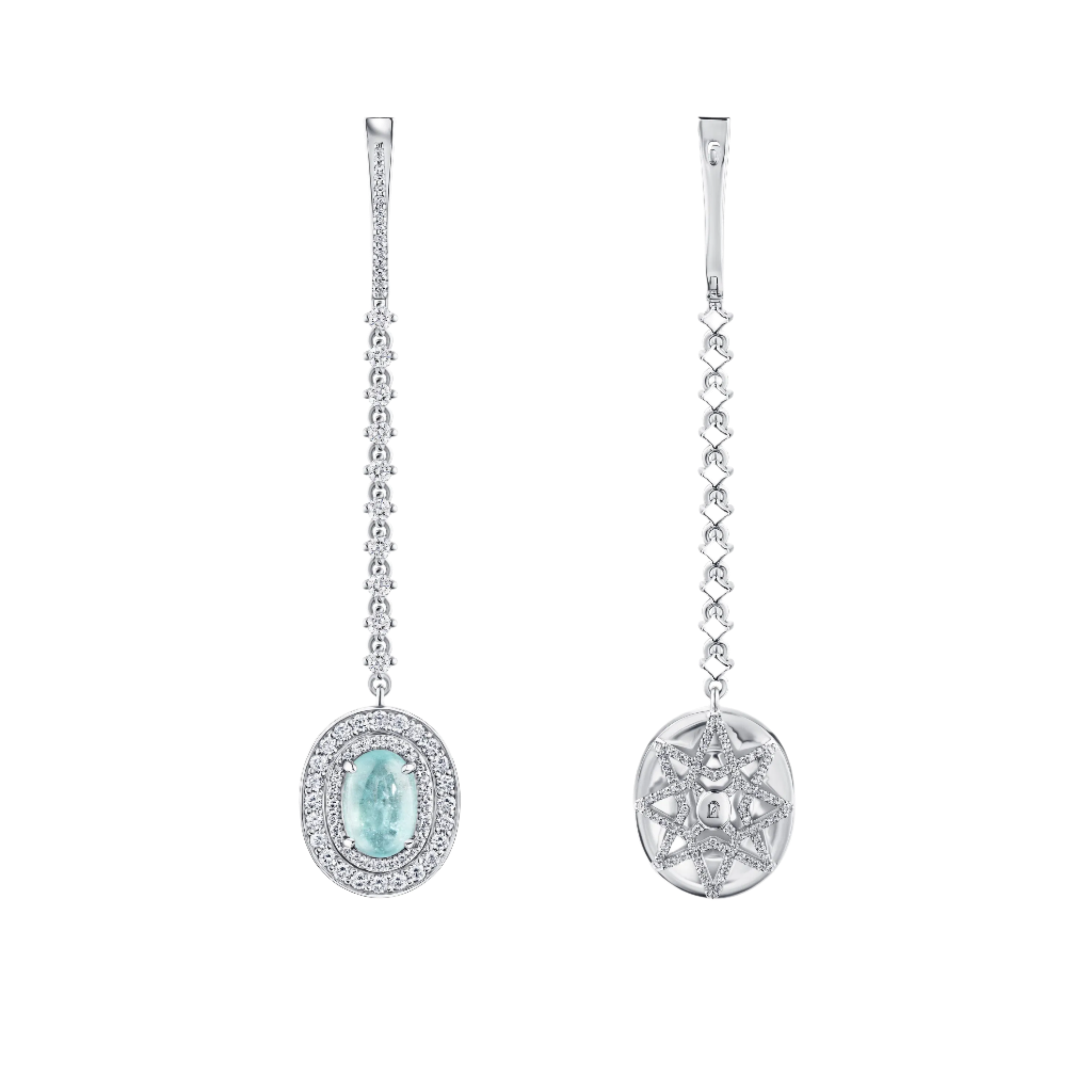 18k Solid White Gold Neon Tourmaline and Diamond Drop Earrings 3.98 CTW